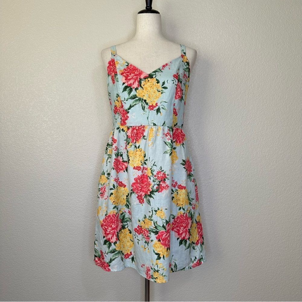 Cynthia Rowley 100% Linen Floral Fit and Flare Dress, Size 6